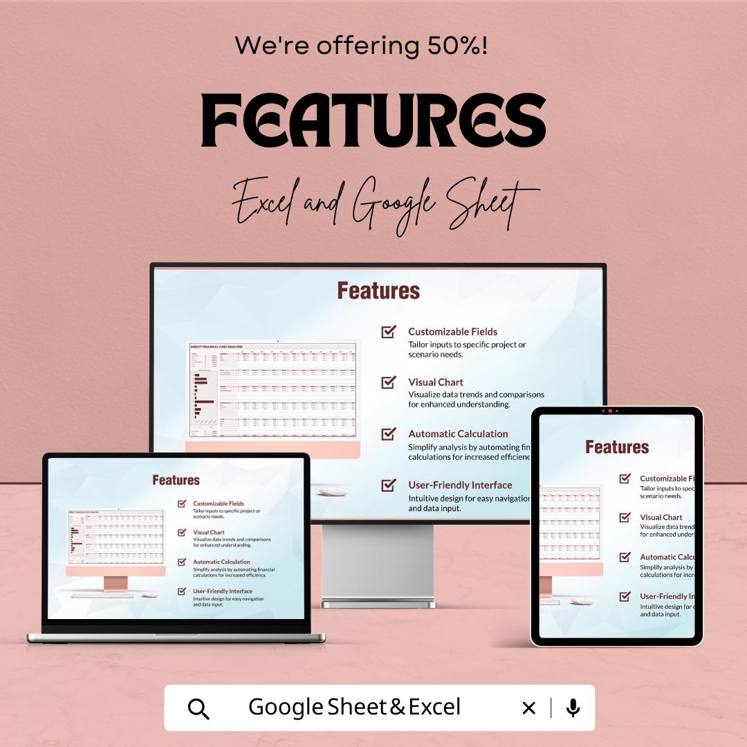 Direct Financial Cost Analysis Template | Excel and Google Sheets Cost Tracker | Business Expense Spreadsheet | Budget & Profit Analysis