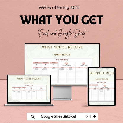 Planner Template | Google Sheets & Excel | Task Organizer | Daily Weekly Monthly Planner | Productivity Tracker | Editable Schedule