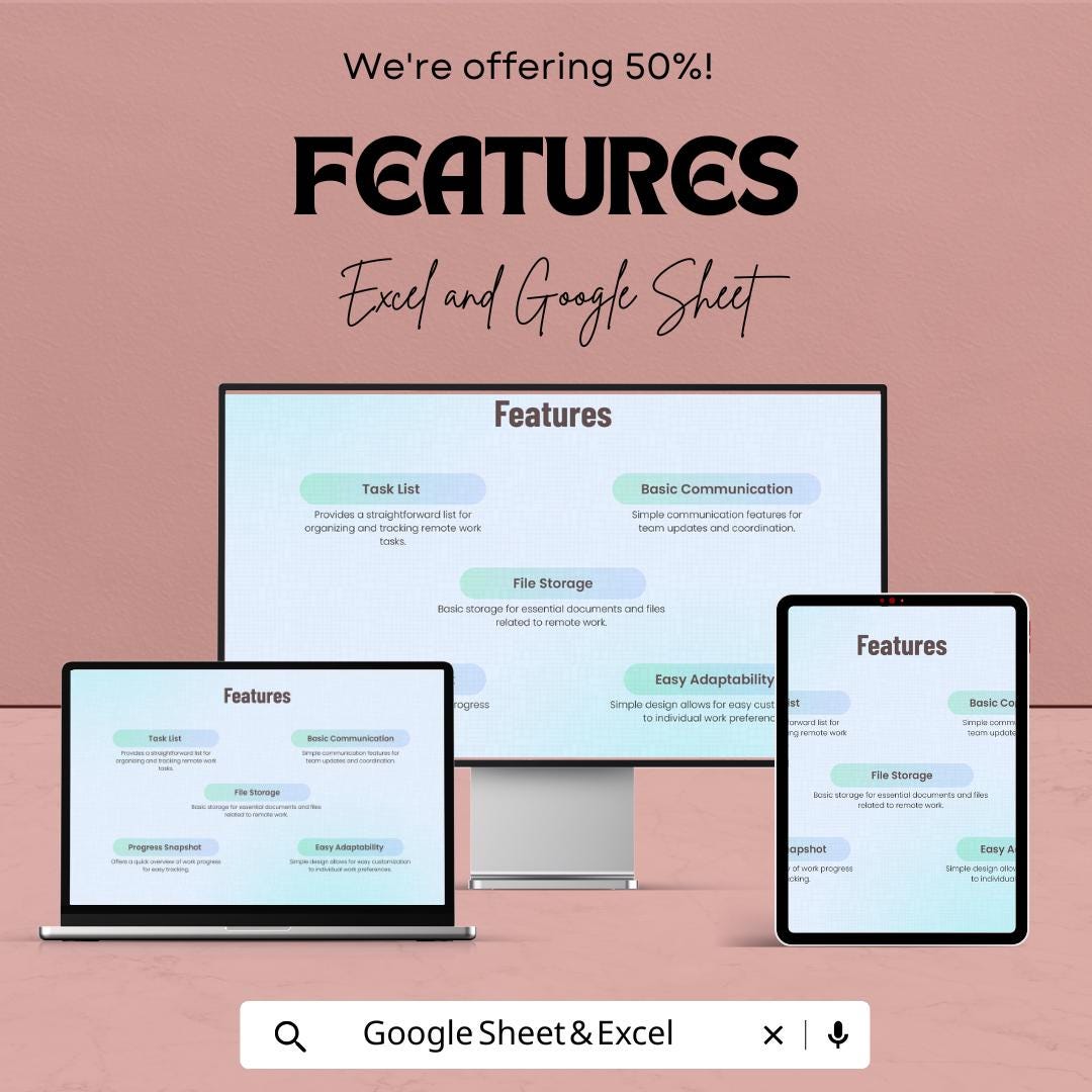 Simple Work from Home Sheet - Excel & Google Sheets Template | Work Tracker for Remote Jobs | Customizable Task Manager