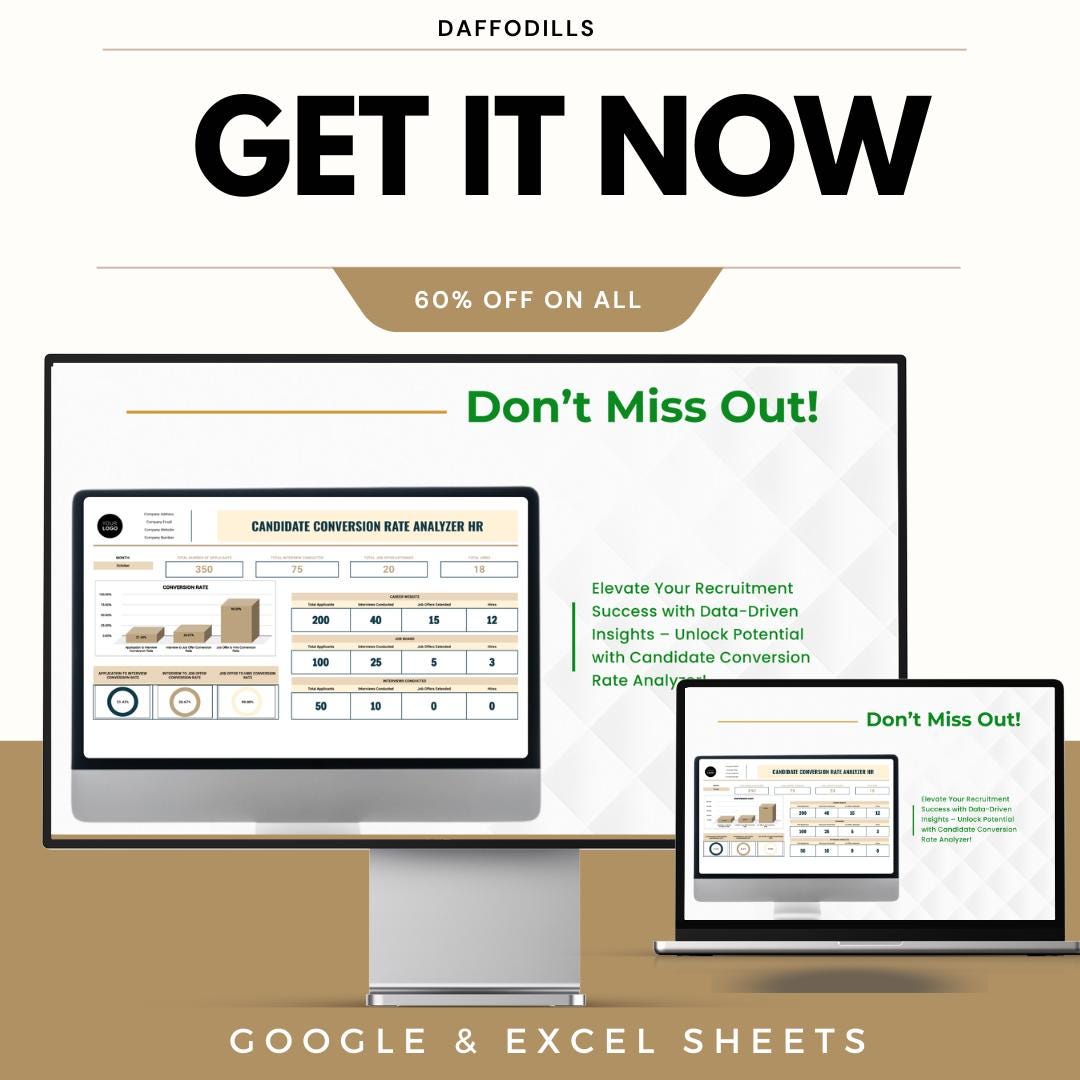 Candidate Conversion Rate Analyzer HR Template, Recruitment Funnel Tracker, Hiring Conversion Dashboard, Google Sheets Excel
