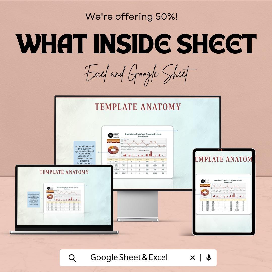 Operations Inventory Tracking System Template | Stock Management Dashboard | Inventory Control Tracker | Business Spreadsheet
