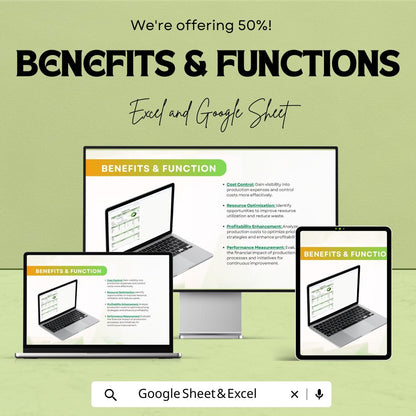 Production Cost Template | Manufacturing Cost Calculator | Costing Spreadsheet | Unit Cost Calculator | Cost Analysis Sheet