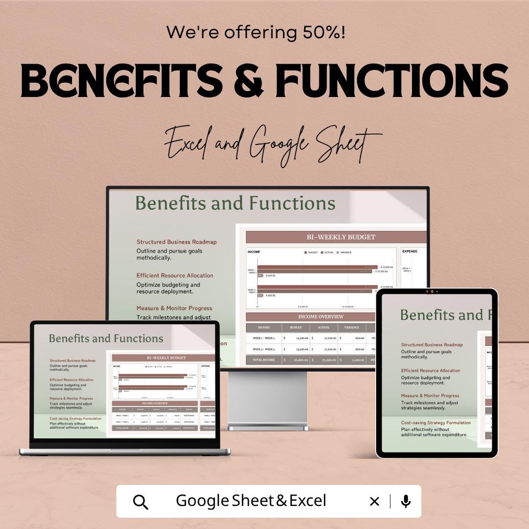 Biweekly Budget Template | Bi Weekly Budget Spreadsheet | Paycheck Budget Planner | Excel & Google Sheets | Income Expense Tracker Sheet