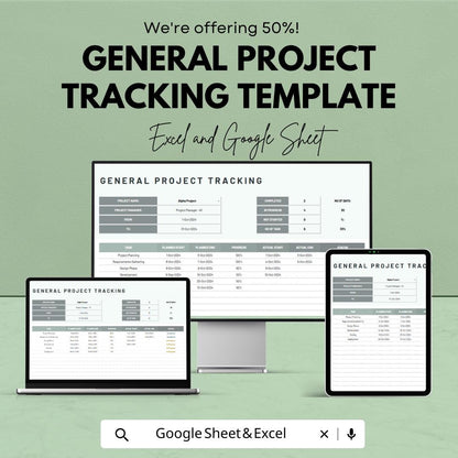 General Project Tracking Template | Project Management Tracker Excel & Google Sheets | Task Progress Dashboard | Project Planner Spreadsheet
