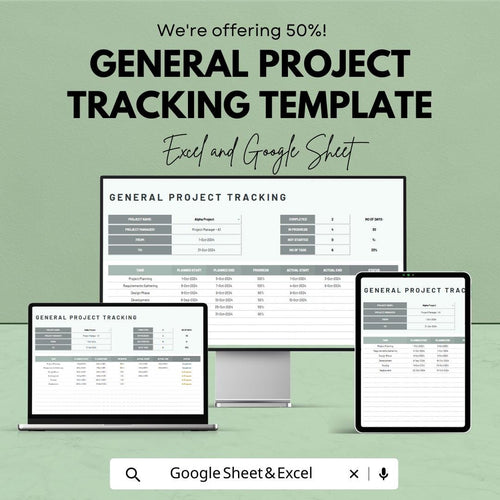General Project Tracking Template | Project Management Tracker Excel & Google Sheets | Task Progress Dashboard | Project Planner Spreadsheet