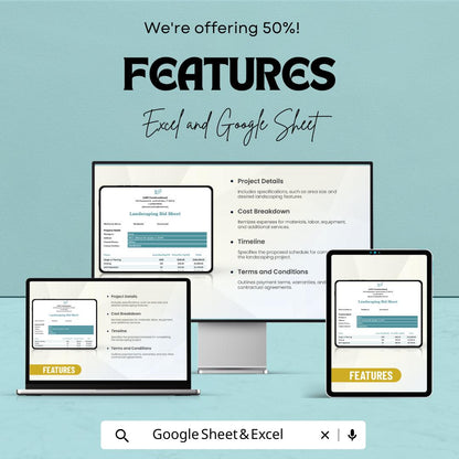 Landscaping Bid Sheet Template | Professional Excel & Google Sheet | Project Cost Breakdown | Easy to Customize | Instant Download