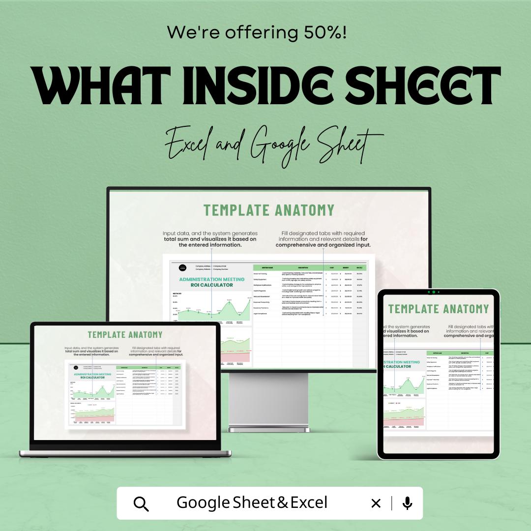 Administration Meeting ROI Calculator Template | Meeting Cost Analysis Spreadsheet | ROI Calculator | Productivity Tracking Tool