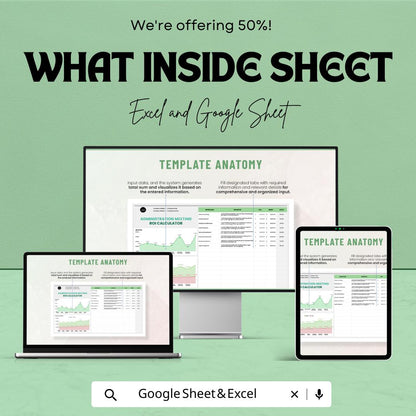 Administration Meeting ROI Calculator Template | Meeting Cost Analysis Spreadsheet | ROI Calculator | Productivity Tracking Tool