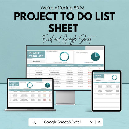 Project To Do List Spreadsheet | Google Sheets & Excel Task Planner | Project Task Tracker Dashboard | Business Productivity Template
