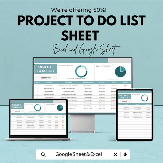 Project To Do List Spreadsheet | Google Sheets & Excel Task Planner | Project Task Tracker Dashboard | Business Productivity Template