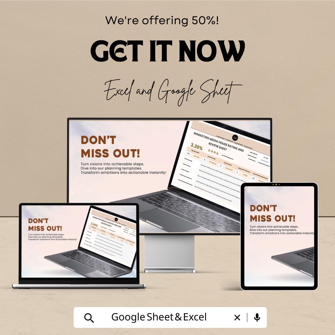 Marketing Media House Rating and Review Sheet Template | Google Sheets & Excel | Marketing KPI Tracker | Media Evaluation Report Template