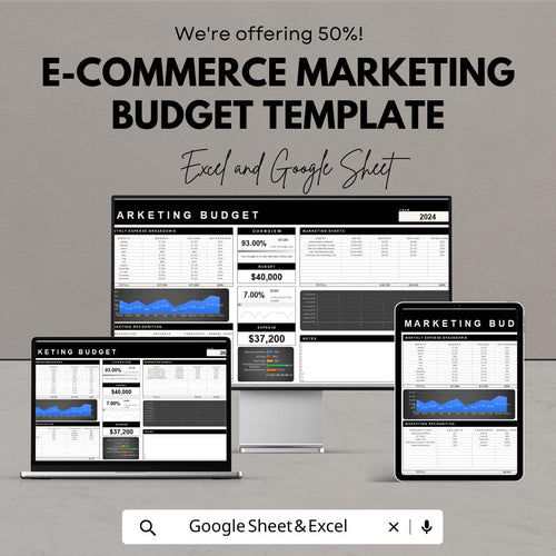 E-commerce Marketing Budget Template | Marketing Budget Planner | Marketing Expense Tracker | Excel & Google Sheets Template |