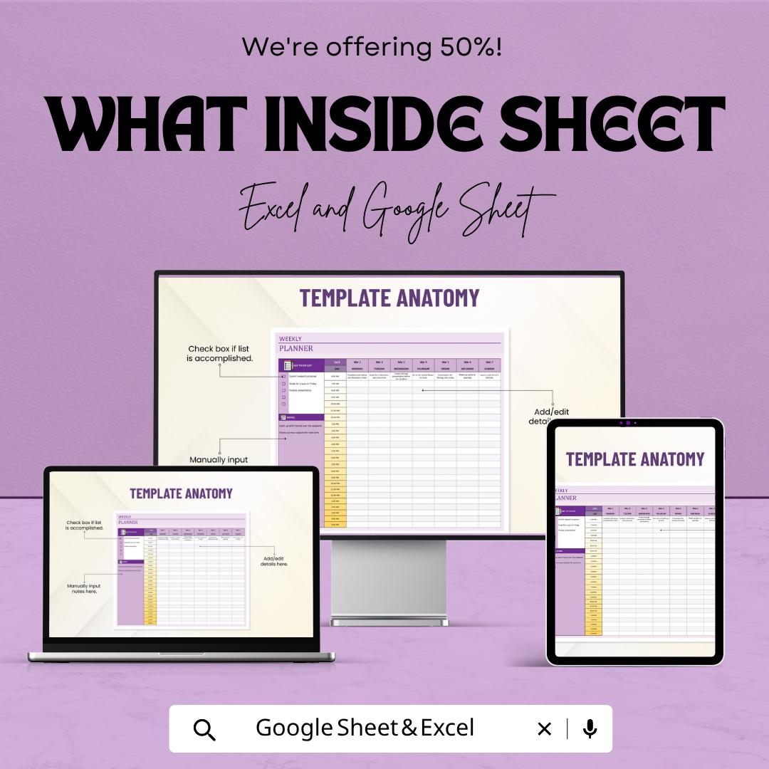 Weekly Planner Spreadsheet Template | Weekly Schedule Spreadsheet | Time Blocking Planner | Task Manager Template