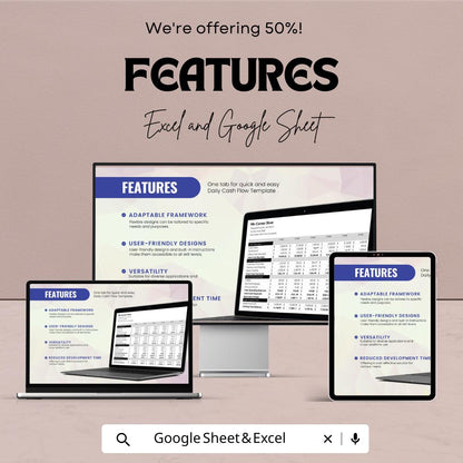 Daily Cash Flow Sheet Template - Excel and Google Sheets - Track Income, Expenses, Net Cash - Editable & Instant Download