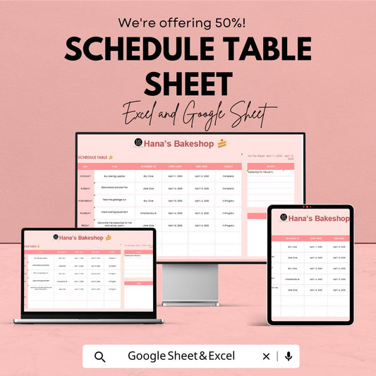 Schedule Table Sheet | Task Management and Appointment Scheduler | Excel & Google Sheets | 50% Off
