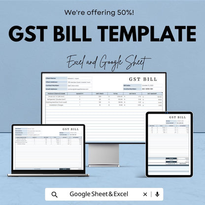 GST Bill Template | Google Sheets Invoice Template | Excel GST Invoice | Tax Billing Spreadsheet | Business Billing Tracker