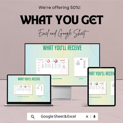 Basic Income and Expense Template | Personal Finance Tracker | Google Sheets and Excel Budget Planner | Income Expense Log