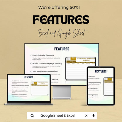 Sales Event Promotion Schedule Template | Marketing Campaign Planner | Event Promotion Calendar | Excel & Google Sheets