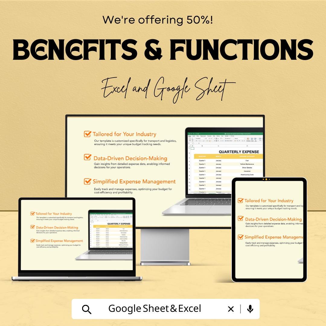 Transport and Logistics Expense Budget Tracking Sheet Template | Excel and Google Sheets | Fleet Expense Tracker | Logistics Cost Planner |