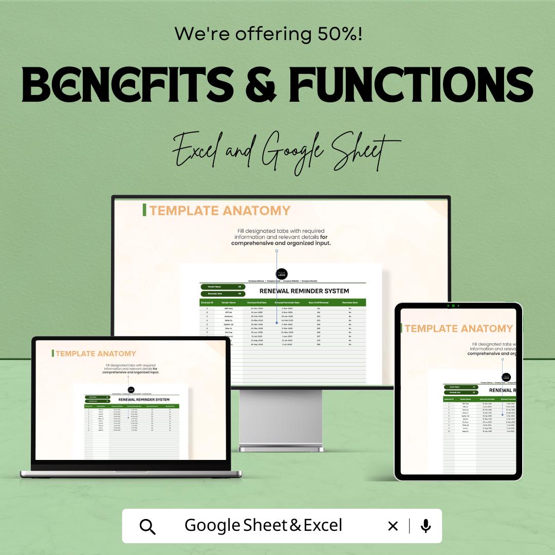 Legal Contract Renewal Tracker, Contract Reminder Template, Law Office Renewal System, Excel & Google Sheets Contract Management Tool