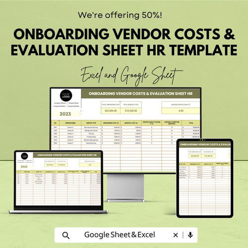 Onboarding Vendor Costs & Evaluation Sheet HR Template | Vendor Cost Tracker | HR Budget Tool | Excel and Google Sheets