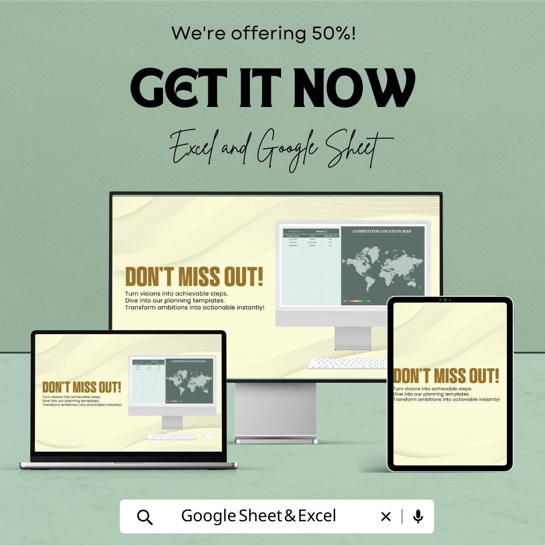 Competitor Location Map Template Excel, Market Analysis Map, Business Competitor Tracker, Google Sheets Dashboard, Market Share Map