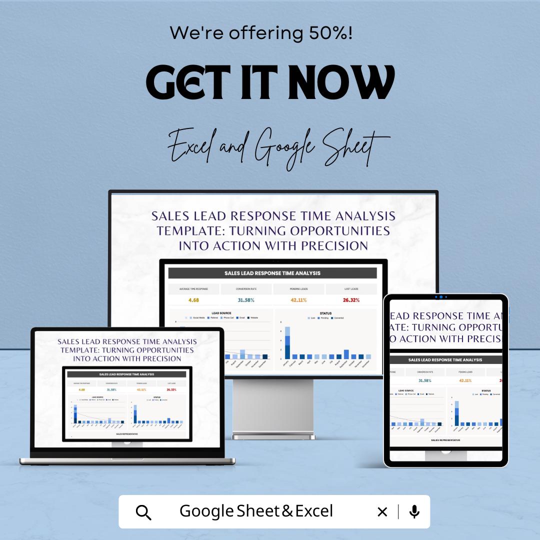 Sales Lead Response Time Analysis Template | Lead Response Tracker | Sales KPI Dashboard | Excel and Google Sheets | Lead Follow Up Report