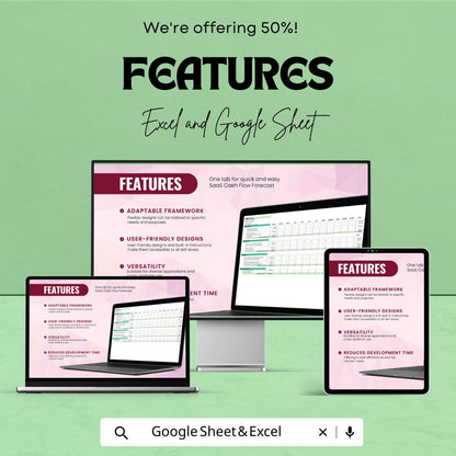 SaaS Cash Flow Forecast Template , Startup Financial Model, SaaS Finance Tracker, Cash Flow Projection Spreadsheet, SaaS Budget Planner