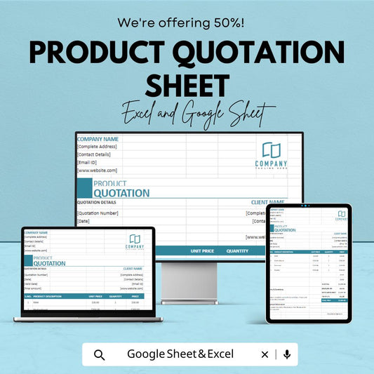 Product Quotation Sheet Template | Excel and Google Sheet | Professional & Customizable | Easy-to-Use for Businesses | Instant Download