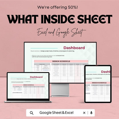 Design Schedule Template | Project Timeline Tracker | Task Management Planner | Editable Dashboard | Instant Download