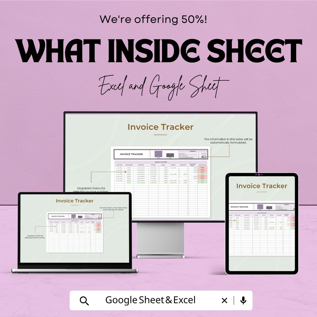 Invoice Tracker Sheet for Google Sheets – Professional Invoice Management Template – Track Payments, Due Dates, and Outstanding Balances