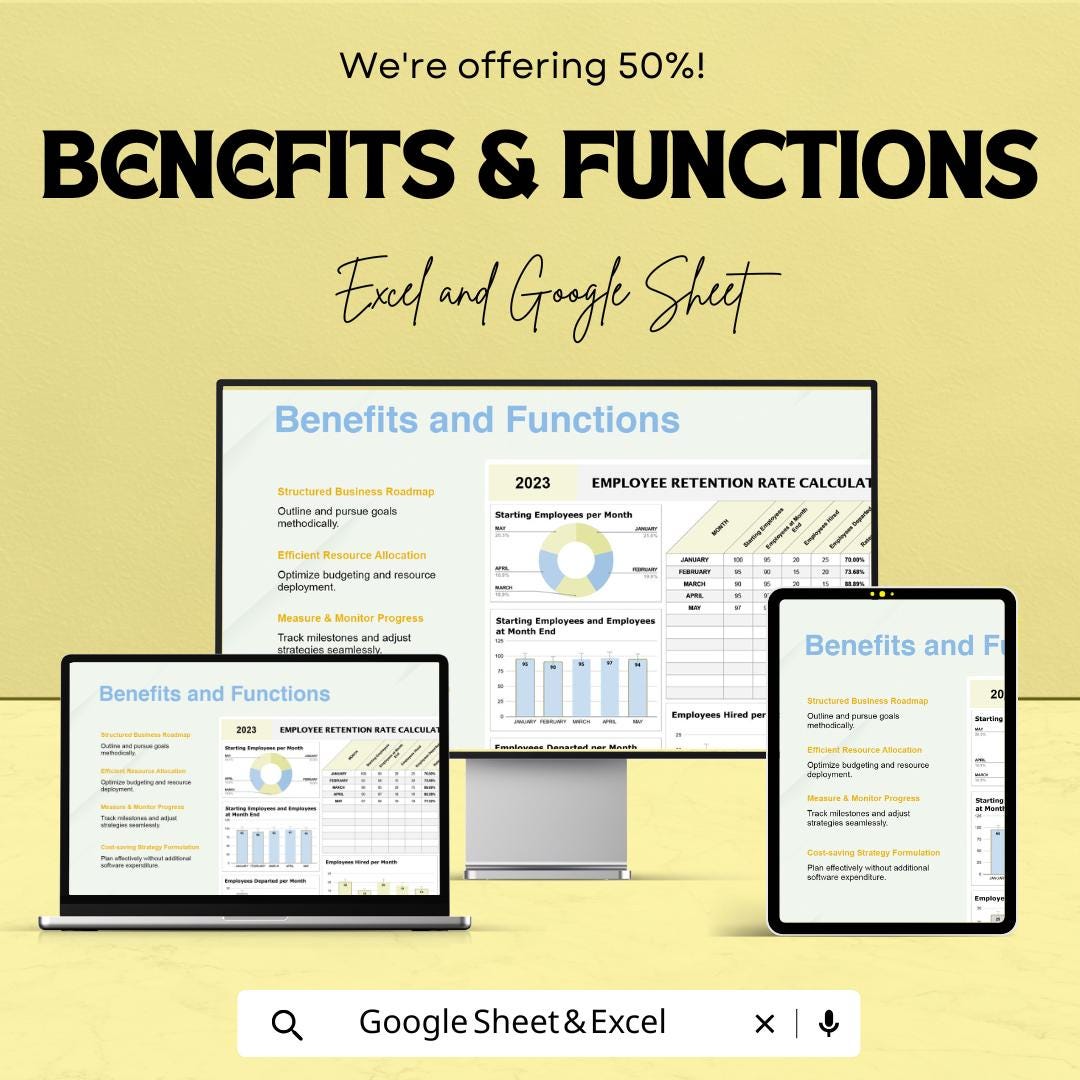 Employee Retention Rate Calculator HR Sheet | Excel and Google Sheets Template | Employee Tracking & Retention Data | Customizable HR