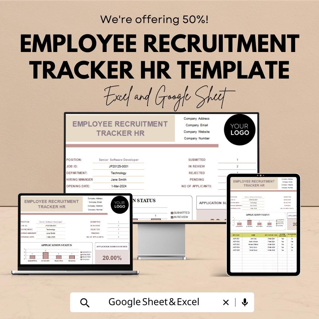 Employee Recruitment Tracker HR Template | Hiring Pipeline Tracker | Applicant Tracking Spreadsheet | Excel & Google Sheets