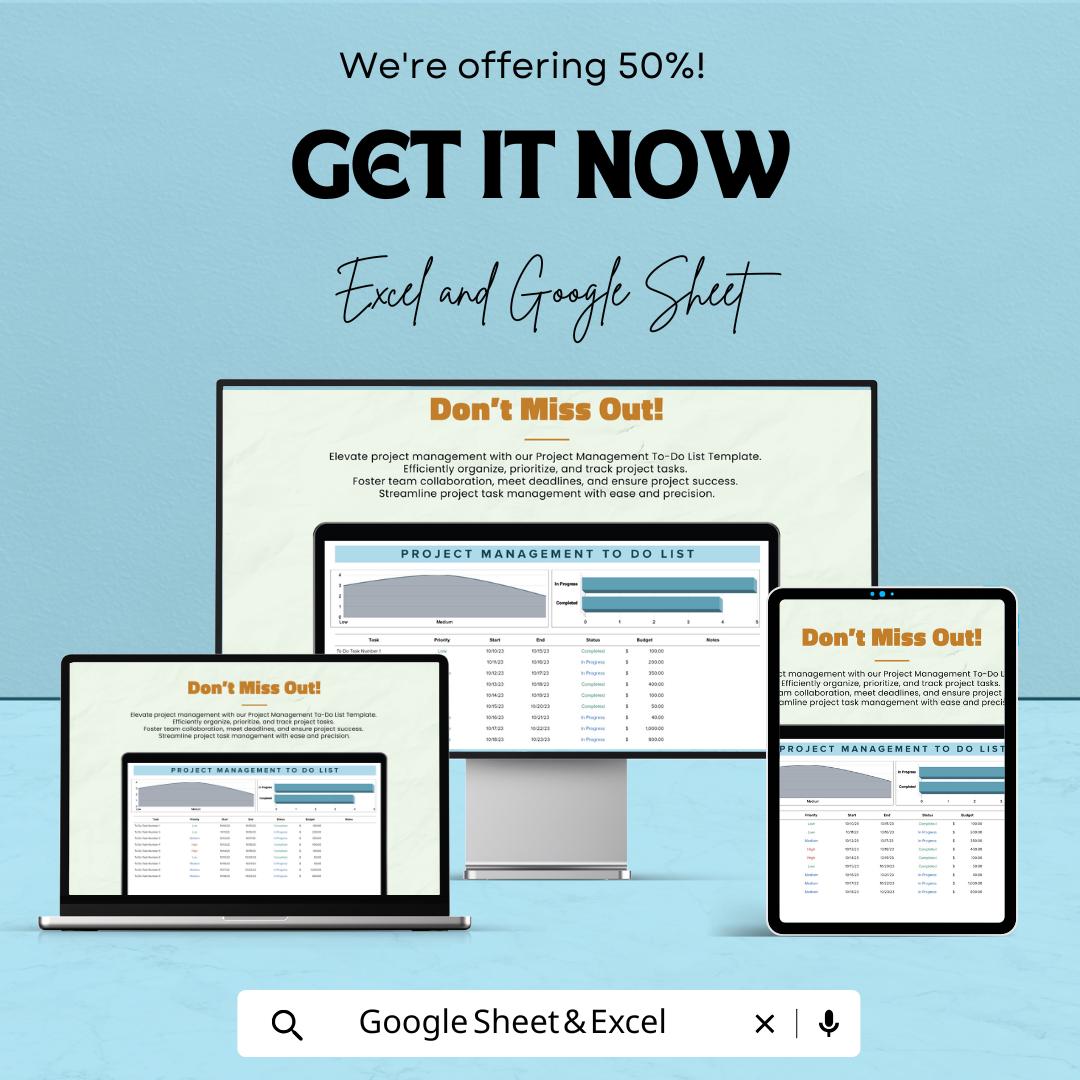 Project Management To Do List | Task Tracker Spreadsheet | Excel & Google Sheets | Team Gantt Chart | Project Timeline Planner
