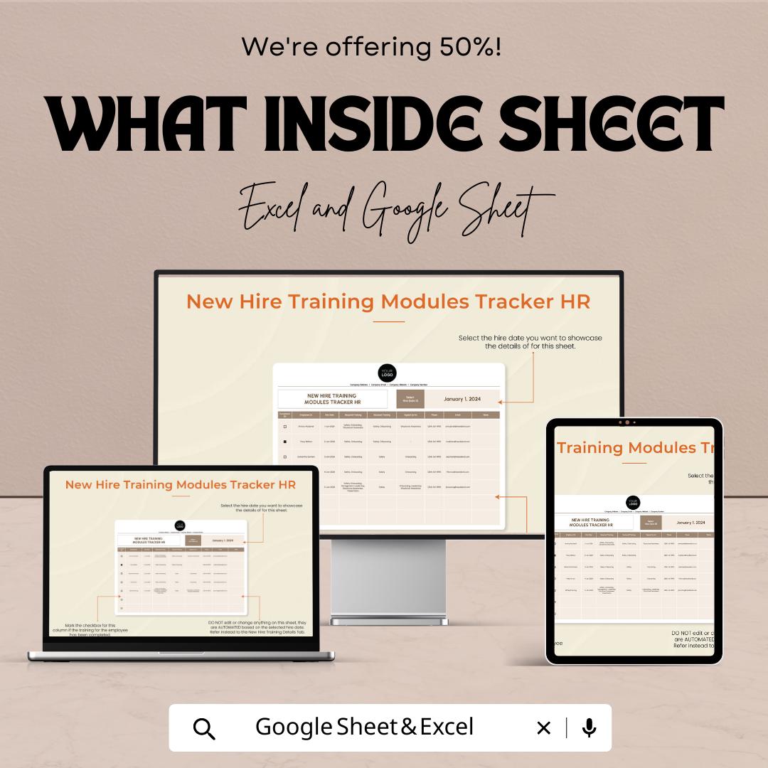New Hire Training Modules Tracker HR Template | Employee Onboarding Checklist | Training Log Spreadsheet | Excel & Google Sheets
