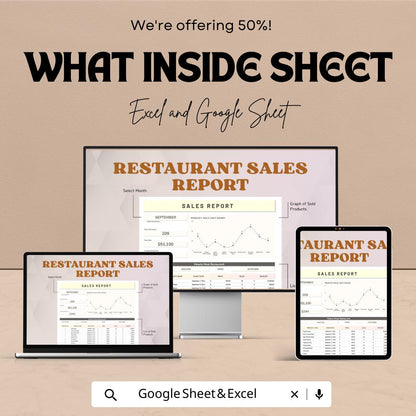Restaurant Sales Daily Report Template | Daily Sales Tracker | Restaurant Revenue Report | POS Sales Summary Spreadsheet