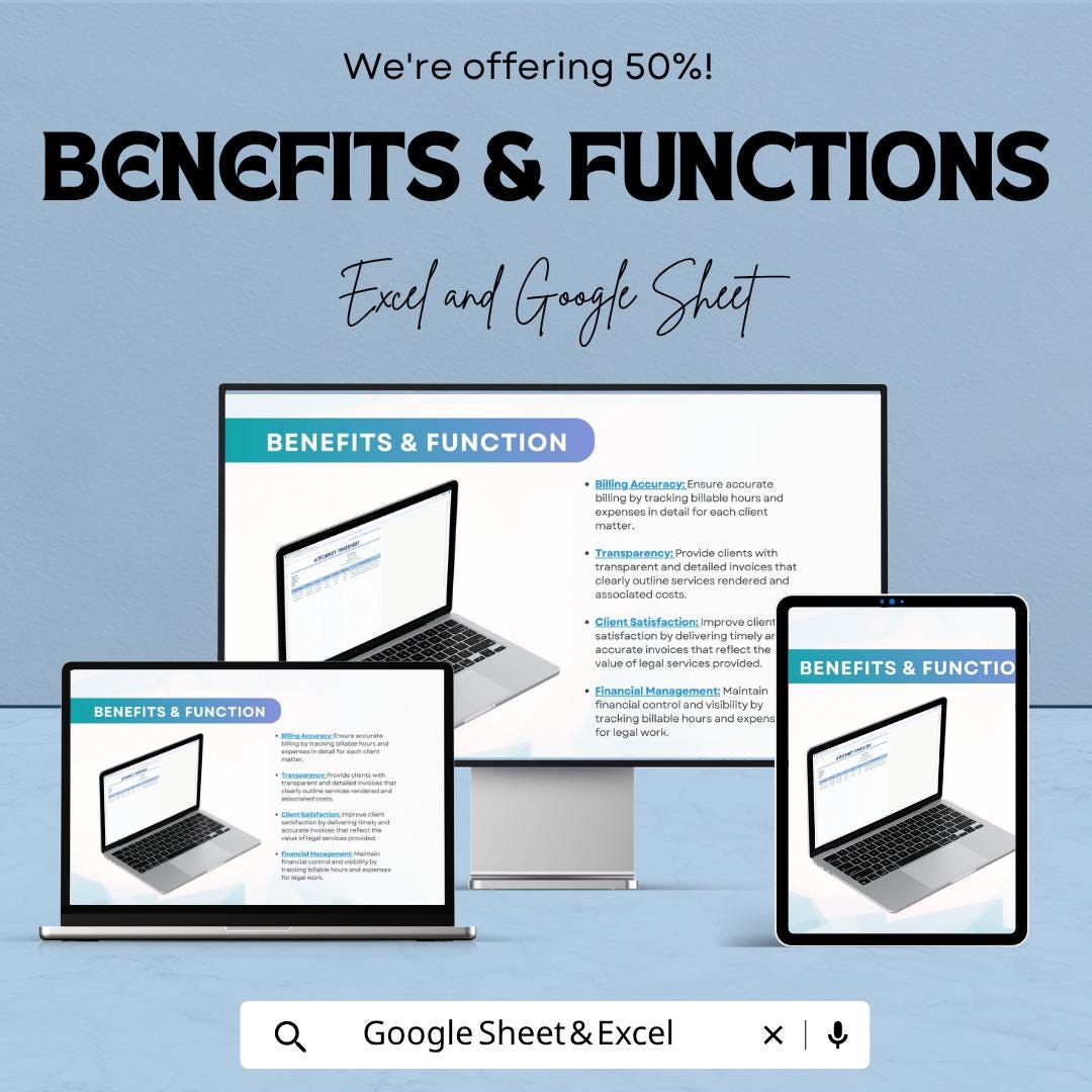 Attorney Timesheet Template | Legal Timesheet Spreadsheet | Lawyer Billing Tracker | Billable Hours Tracking Sheet