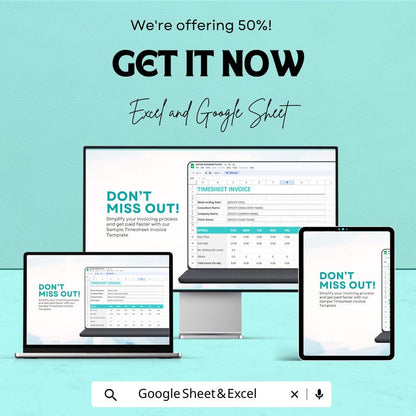 Sample Timesheet Invoice Sheet - Customizable Template for Freelancers, Excel & Google Sheets, Track Billable Hours and Payments