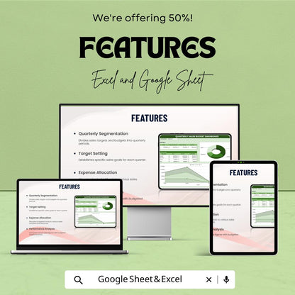 Quarterly Sales Budget Template | Sales Budget Planner | Quarterly Revenue Forecast | Excel & Google Sheets | Sales Planning Spreadsheet