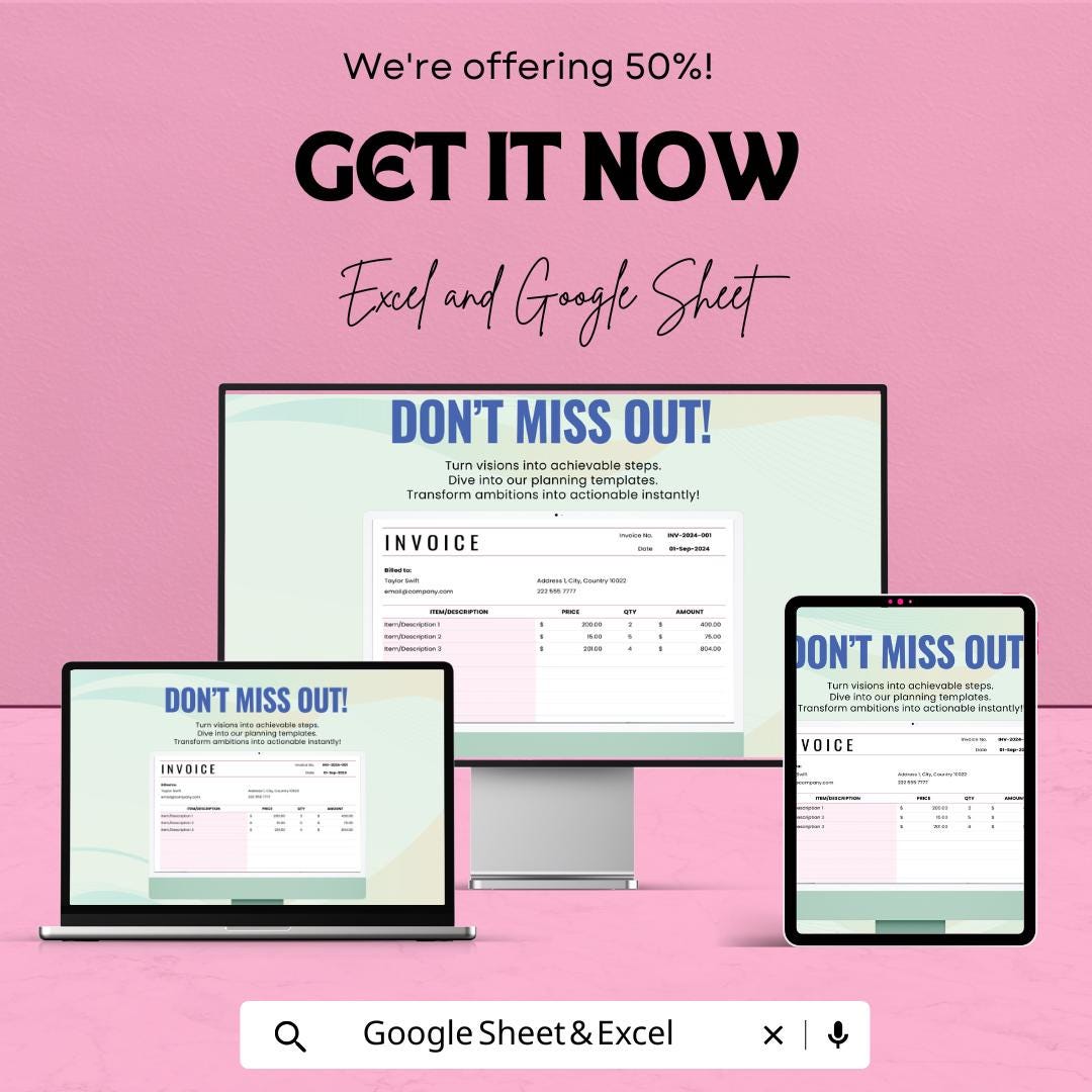 Cash Invoice Template - Excel & Google Sheets - Professional, Customizable Invoice for Businesses