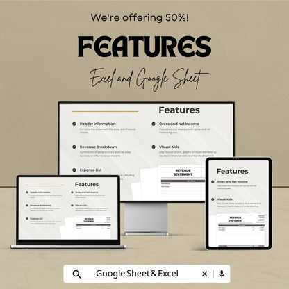 Revenue Statement Template | Excel & Google Sheets Income Statement | Business Revenue Tracker | Financial Statement Spreadsheet