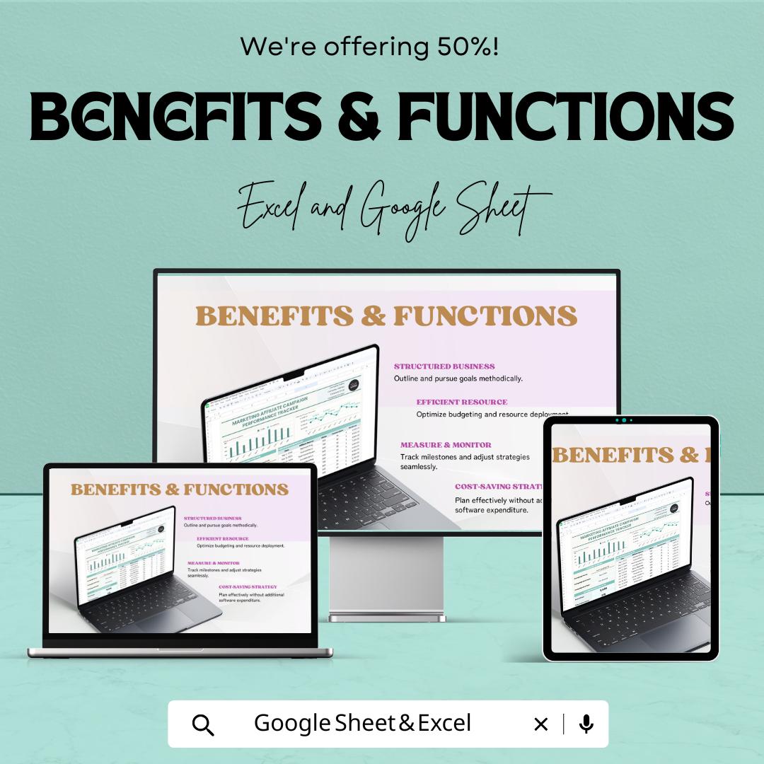 Marketing Affiliate Campaign Performance Tracker Sheet | Excel and Google Sheet | Track Affiliate Performance & ROI | Marketing Spreadsheet