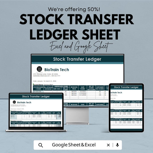 Stock Transfer Ledger Sheet – Editable Google Sheet & Excel | Shareholder Equity Tracker | Stock Certificate Register Template