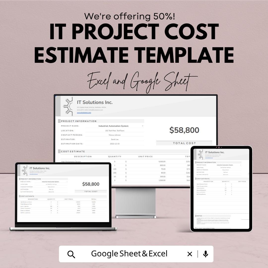 IT Project Cost Estimate Template | Project Budget Planner | Cost Estimation Spreadsheet | IT Budget Tracker | Financial Planning Tool