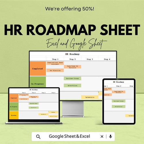 HR Roadmap Template | Excel and Google Sheets for HR Planning | Employee Recruitment & Strategy Tracker | Step-by-Step Roadmap