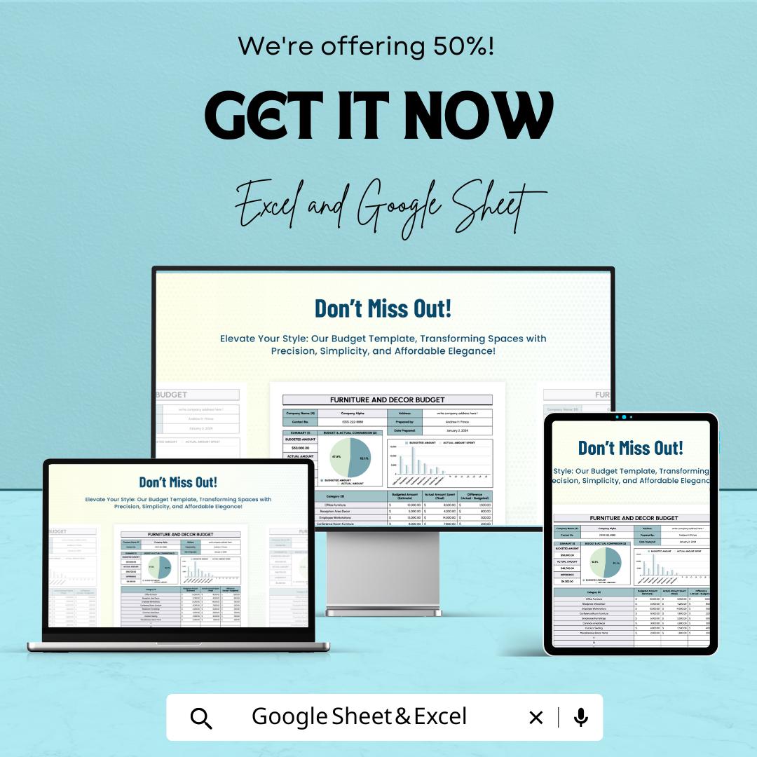 Furniture and Decor Budget Sheet | Excel and Google Sheets | Interior Expense Tracker | Home Renovation Budget Planner | Instant Download