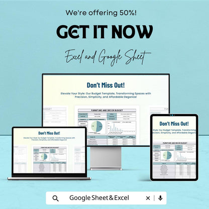 Furniture and Decor Budget Sheet | Excel and Google Sheets | Interior Expense Tracker | Home Renovation Budget Planner | Instant Download