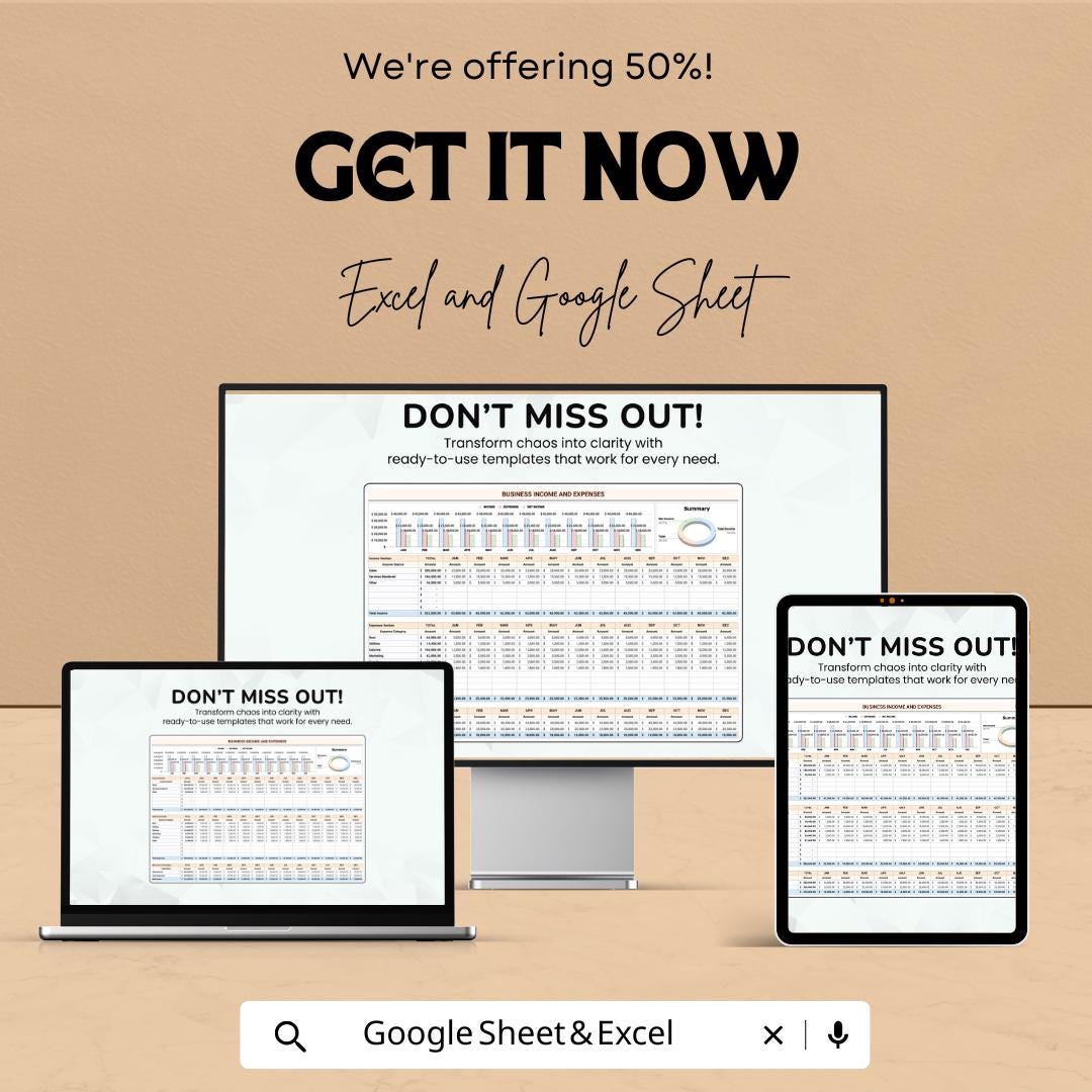 Business Income and Expenses Template,  Monthly Expense Tracker, Small Business Finance Spreadsheet, Profit and Loss Sheet