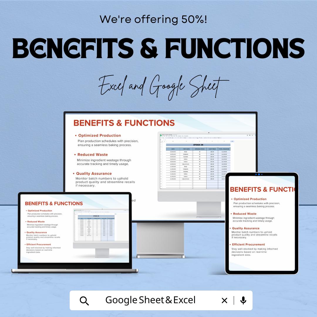 Bakery Inventory Sheet | Excel and Google Sheets | Track Sales, Stock & Best-Selling Items | Bakery Management Template