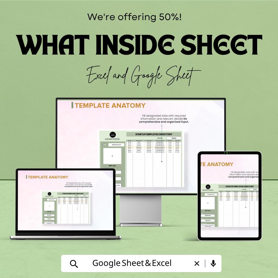 Startup Employee Directory Template | Employee Database Spreadsheet | Staff Directory Tracker | HR Management Template |